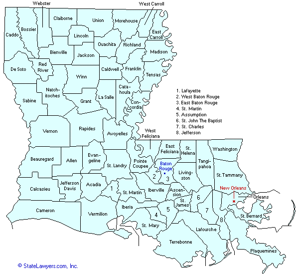 Louisiana County Outline Map.